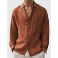 Men's loose-fitting striped cardigan-style shirt in polyester fabric showing colour and pattern details
