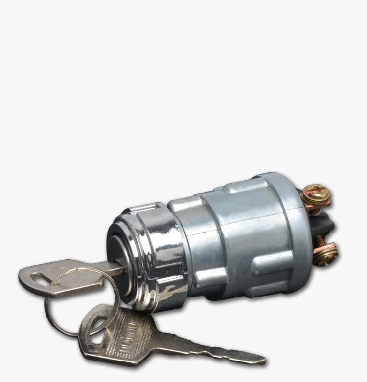 Pure copper vehicle ignition switch with a matching key on a white background.