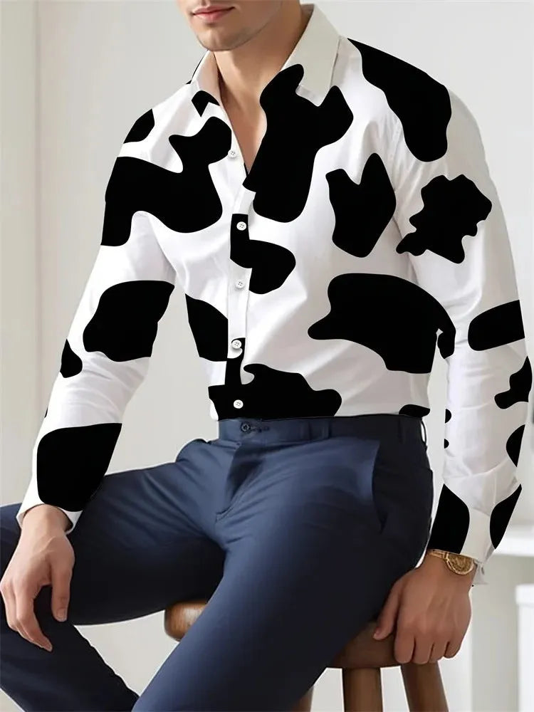 Hawaiian floral pattern men's long sleeve shirt in loose cardigan style with stretch polyester fabric