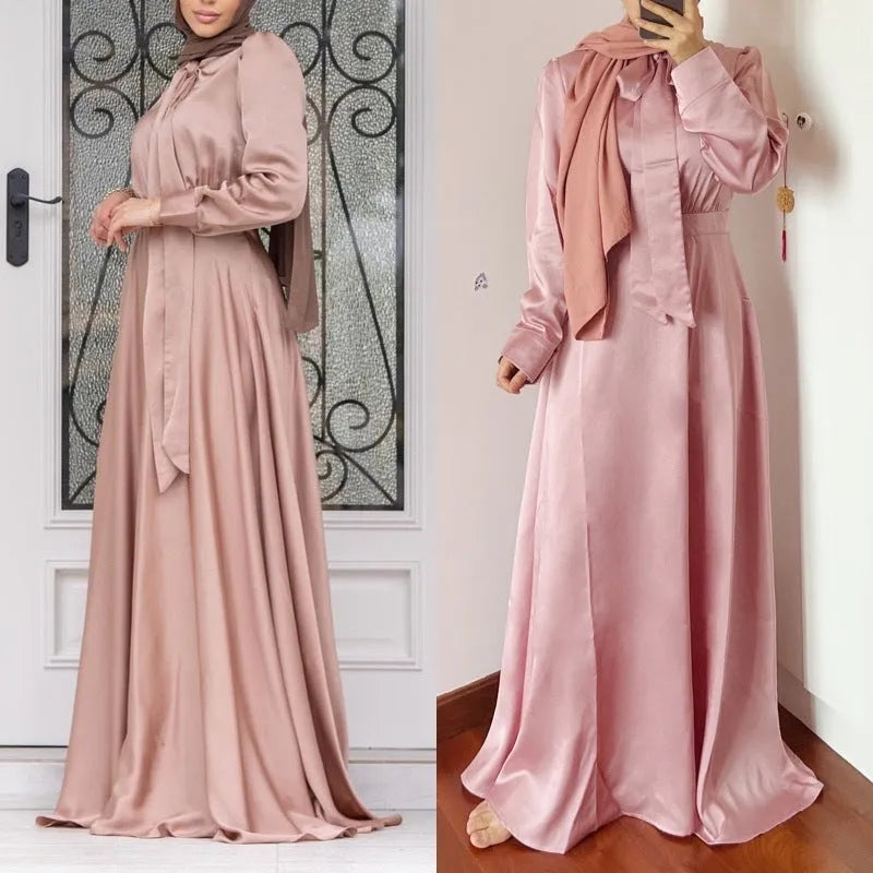 Women's Arabic style solid colour cotton blend dress in burgundy available in sizes S to XXL