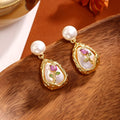 Rose baroque pearl stud earrings for women, copper base with pearl inlay, geometry shape, one pair