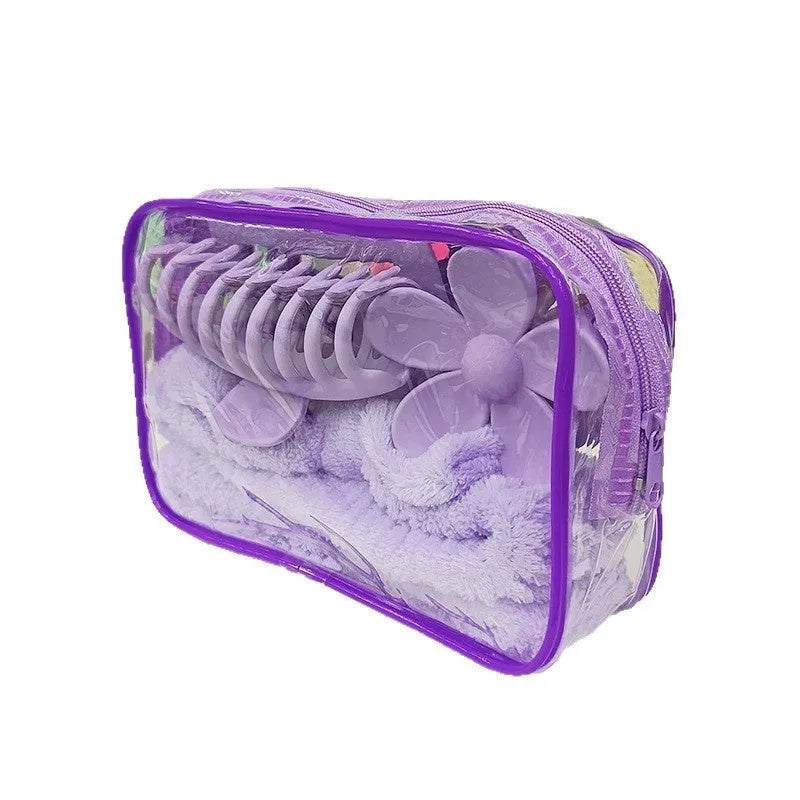 Bow washing face hair band 16-piece set with plaid pattern and wrist strap in multiple colours