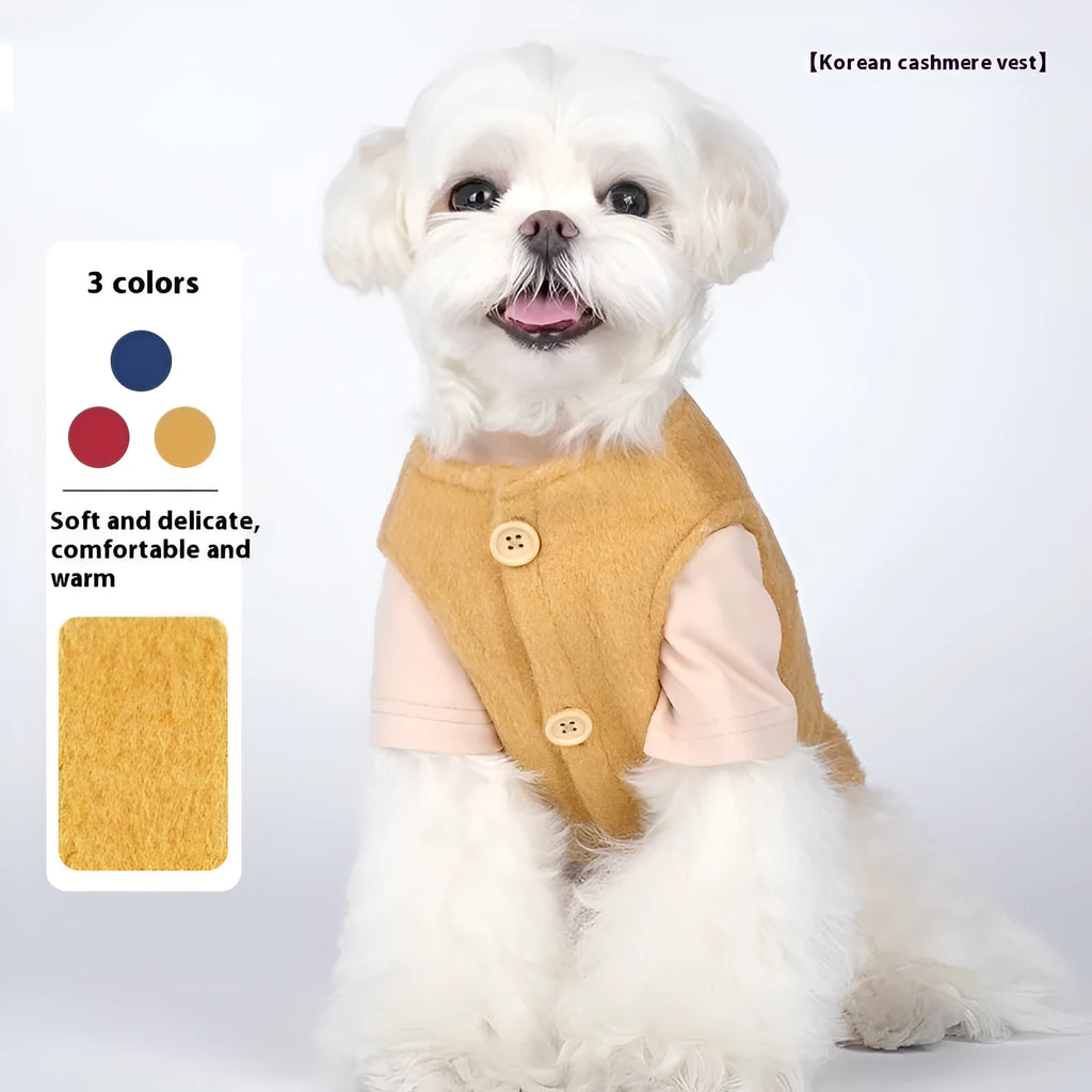 Cotton Korean-style cashmere vest dog jumper for small dogs in blue, red, or yellow
