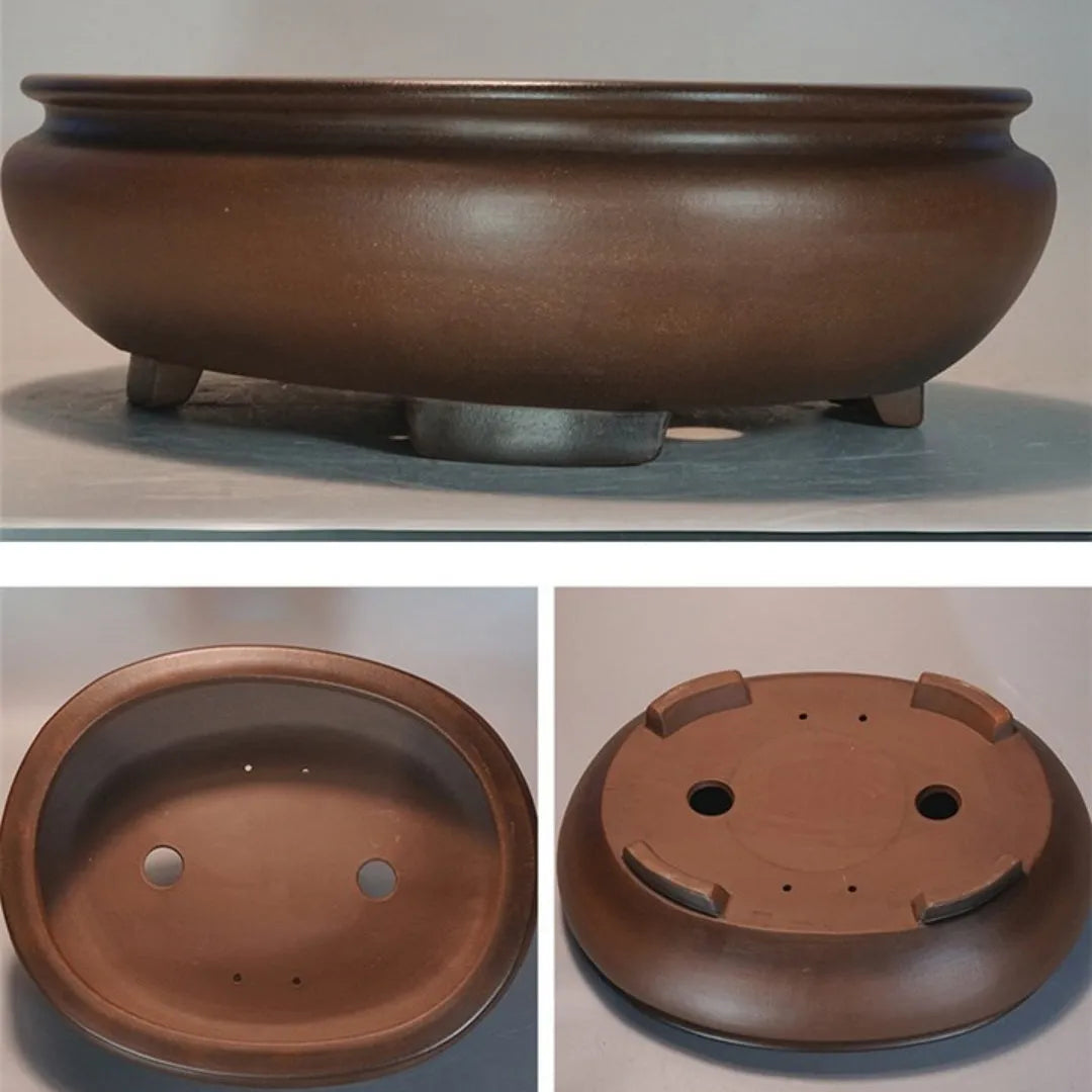 Handmade classical purple clay desktop flowerpot measuring 58 cm wide by 47 cm high.