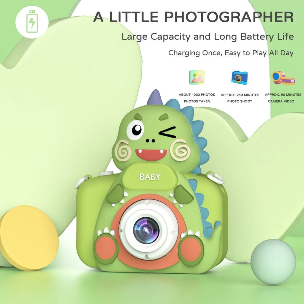Children's mini cartoon camera digital toy with silicone body, 10.4x8.6x4.6cm, Big Head Dinosaur and Big Head Rabbit Blue options