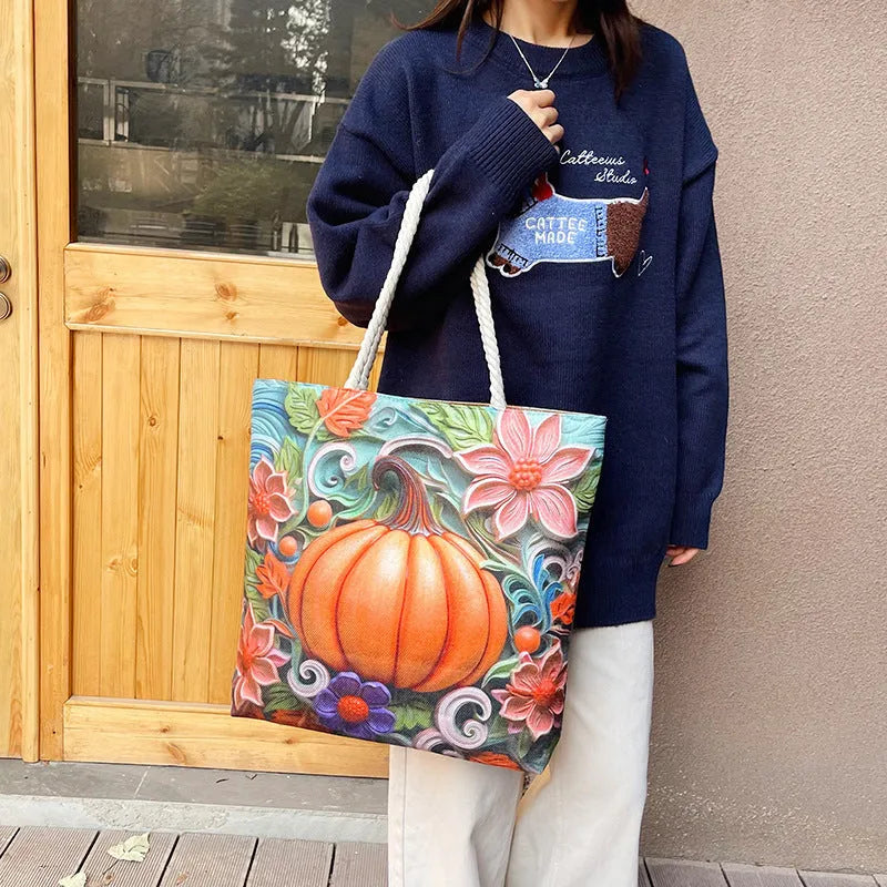 Cotton linen shoulder bag with double straps and horizontal square shape showing open pocket and internal zipper organisation