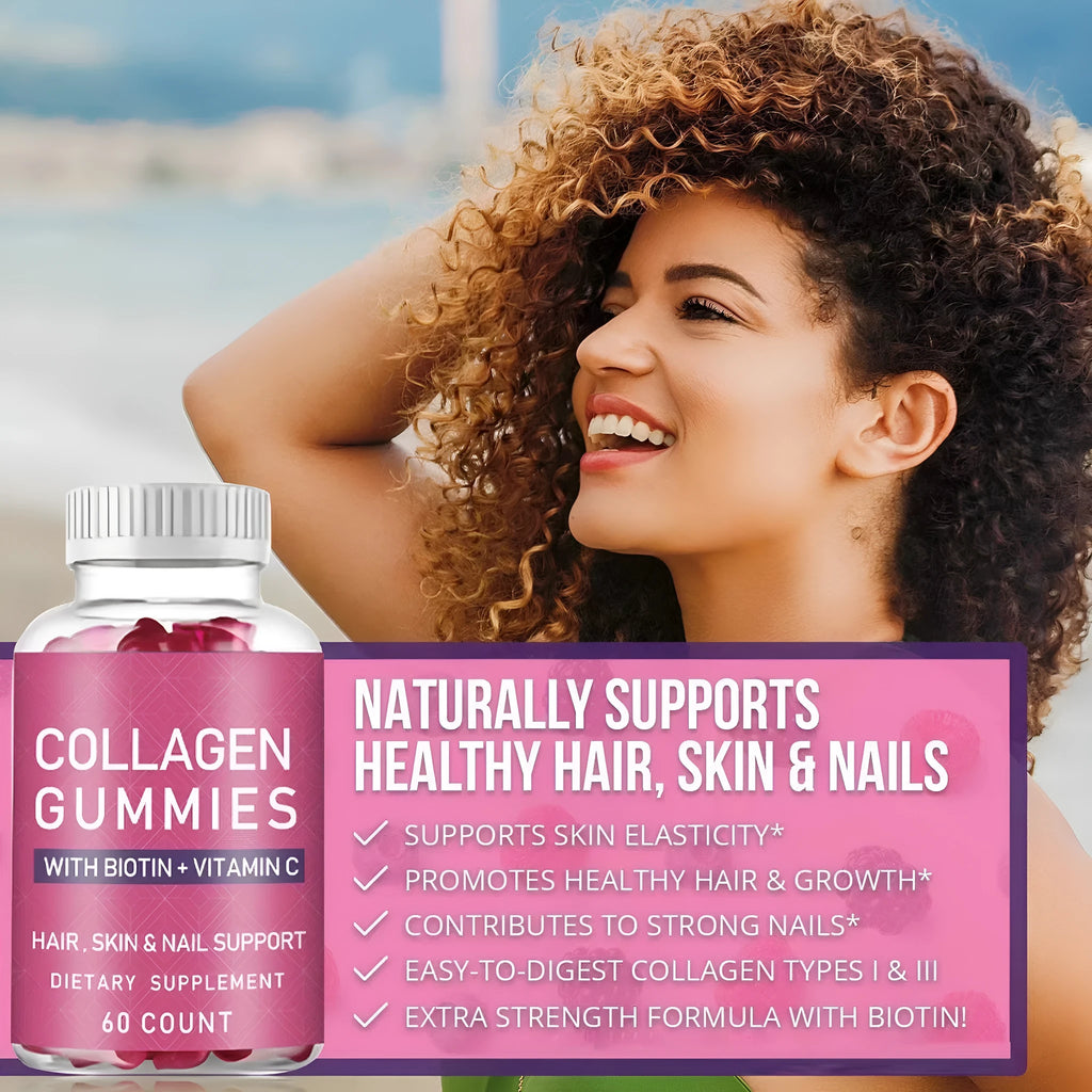 Collagen gummies soft candy 60 capsules supplement bottle for hair skin nails