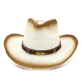 Paper straw cowboy beach hat with bell crown in khaki colour showing Korean style design