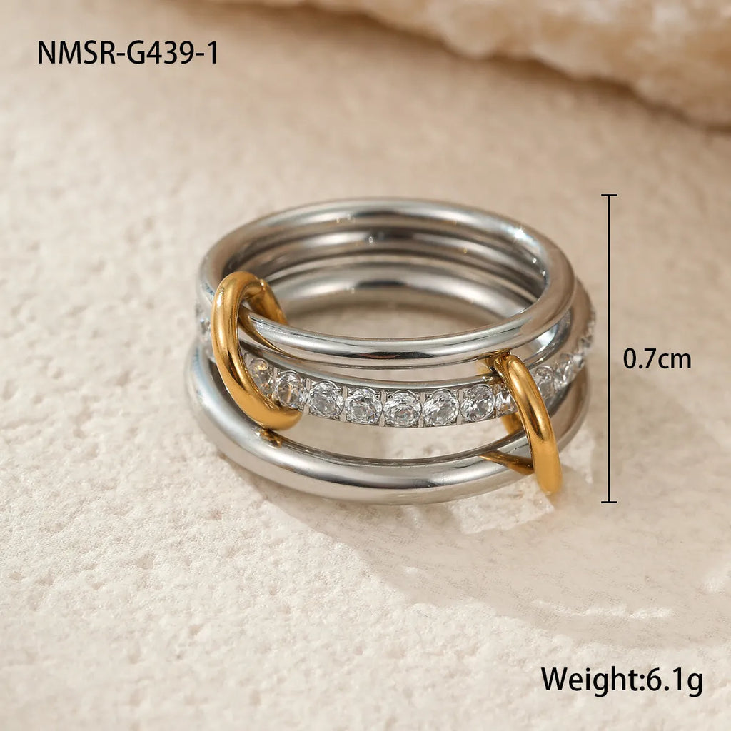 Stackable stainless steel ring with 18K gold plating in three colour options for women