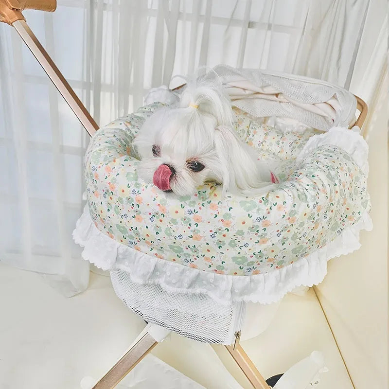 Pet stroller three-piece accessory set with anti-dirty towel, cushion and pillow in pure cotton