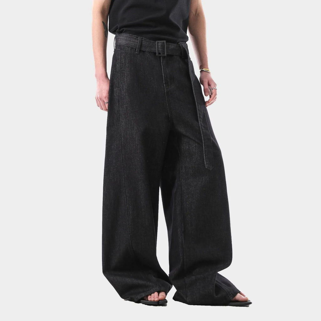 Black women's high-waist straight-leg jeans with zip fly on mannequin