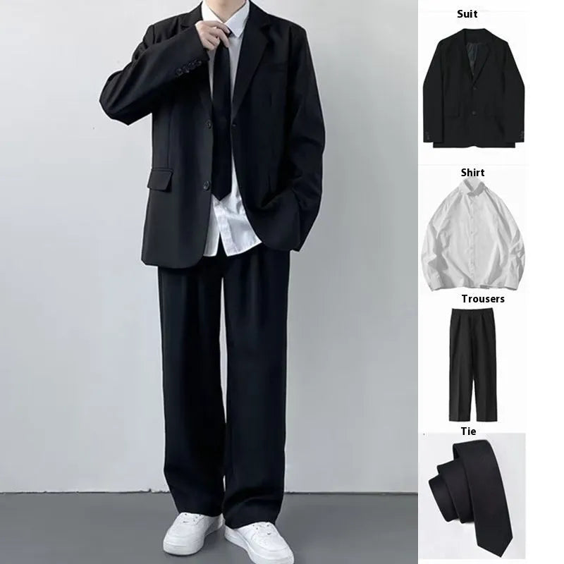 Men's plus size college-style suit jacket and trousers set in charcoal grey