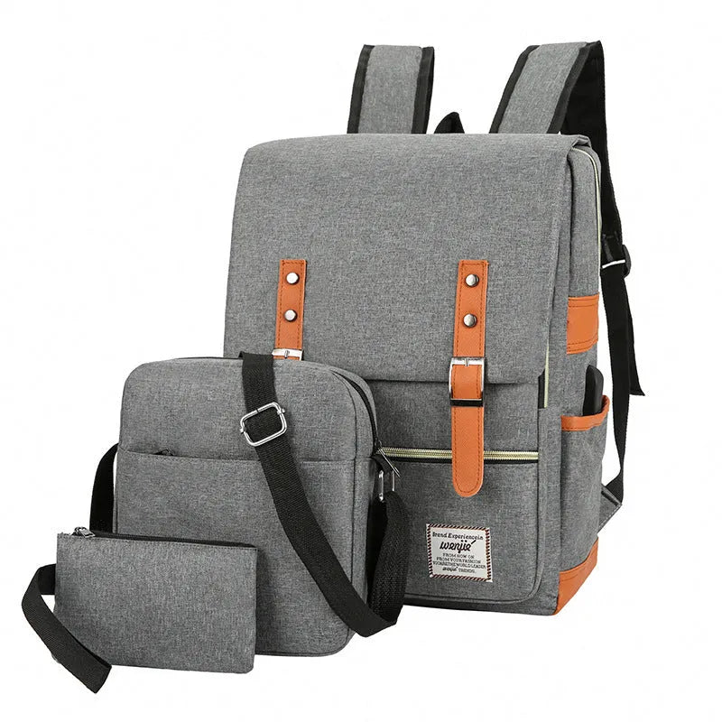Three-piece business backpack in Oxford cloth with curved shoulder straps and large capacity