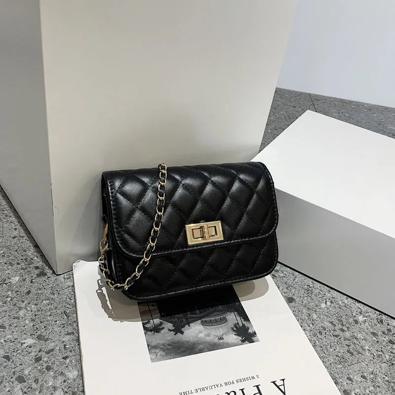 Women's PU leather diamond chain shoulder messenger bag in beige, horizontal square shape with sewing thread detailing