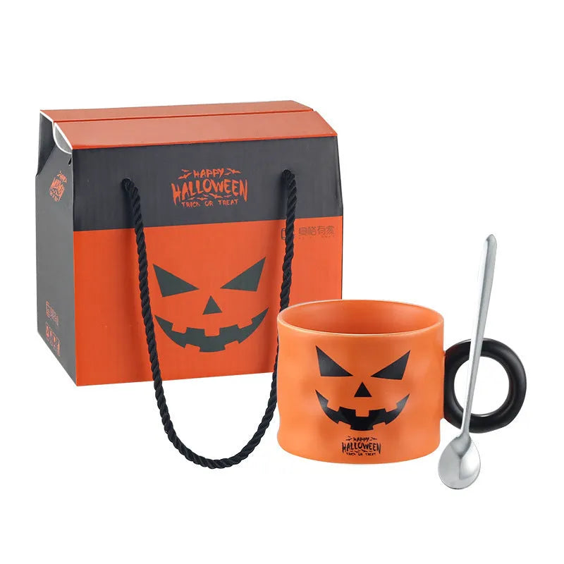 Halloween pumpkin ceramic mug 15cm with handle in orange or white colour with gift box