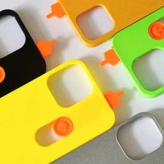 Bright yellow 3D printed sliding middle finger phone case for iPhone with fall protection