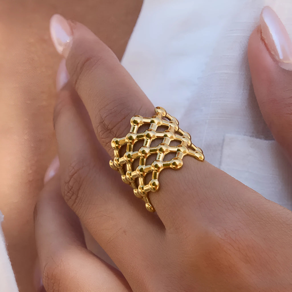 Women's stainless steel ring open mouth geometric shape electroplating non-fading titanium steel finish JDR0309004 colour