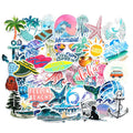 Beach Series PVC graffiti sticker with starfish, surfing, and volleyball cartoon doodle design, about 5-8cm