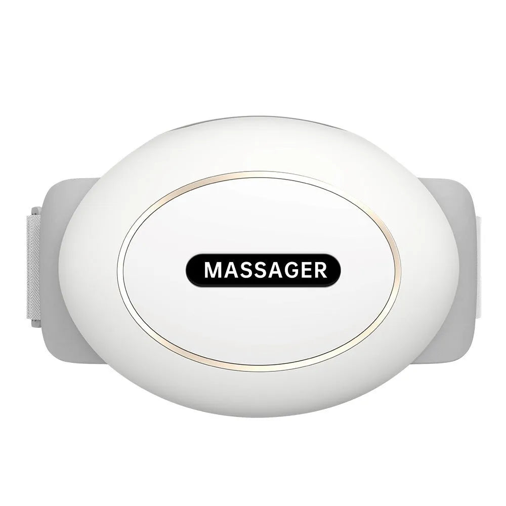 White portable abdominal massager with touch controls on a table