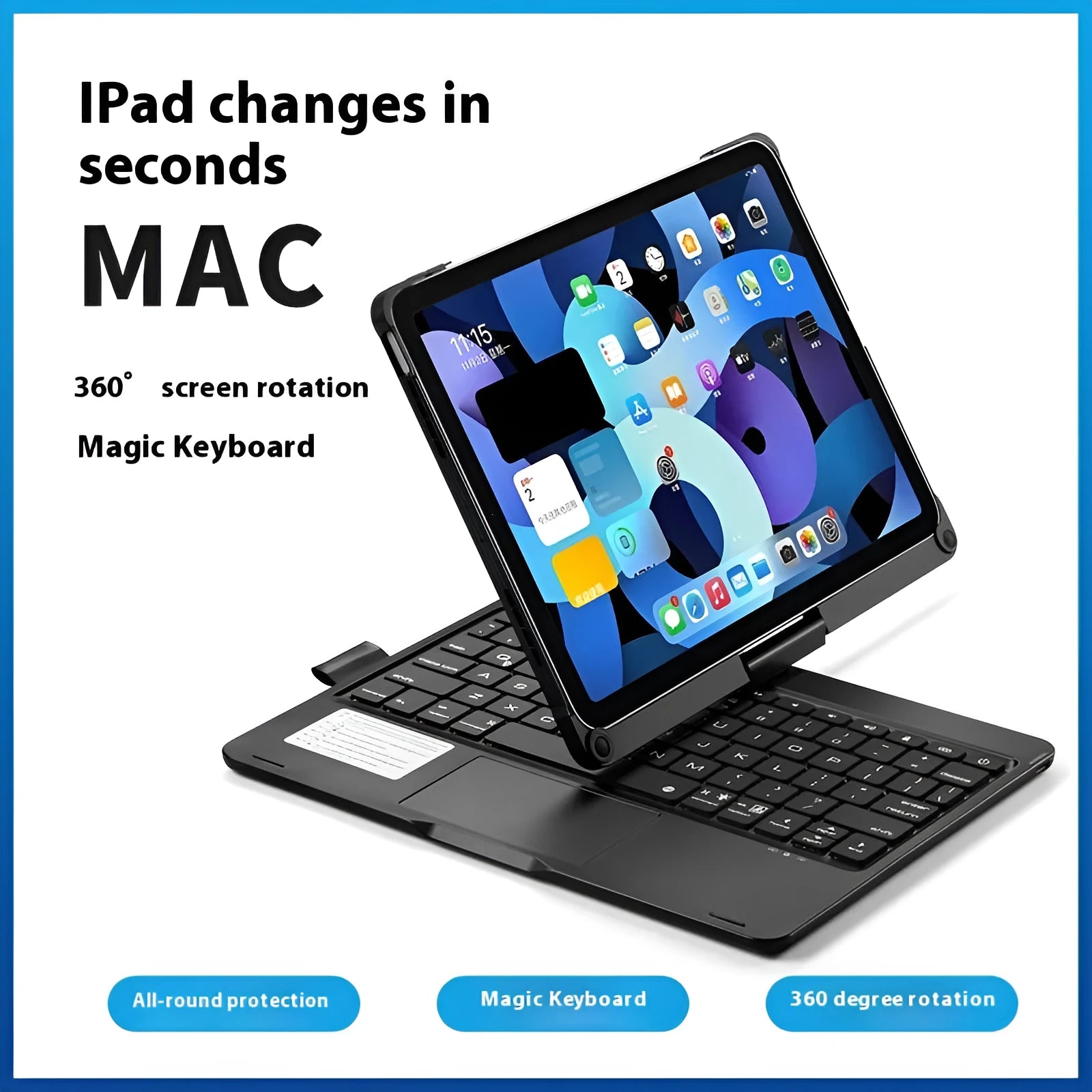 Miaocontrol Bluetooth keyboard with 360-degree rotating hinge for iPad Pro and iPad Air tablets