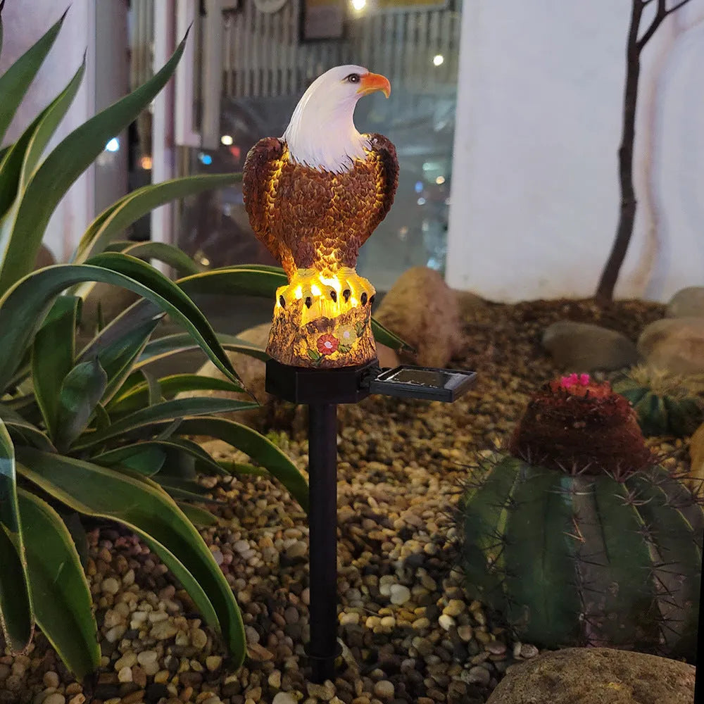 Solar resin eagle lawn lamp for outdoor garden decoration, 43.8cm tall, IP44 weatherproof, with sunlit solar panel