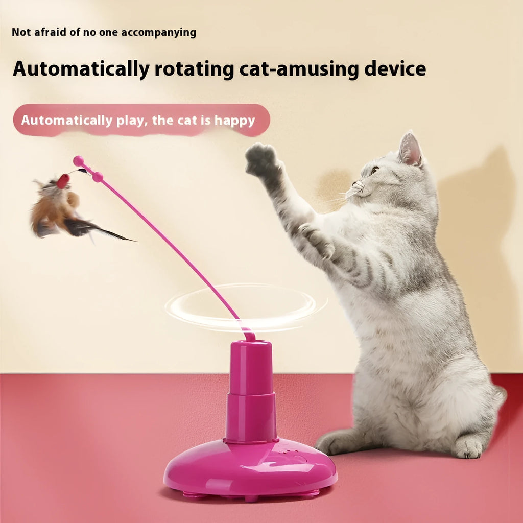 Pink fly rotator cat teaser toy with automatic rotation, made from ABS plastic, single pack