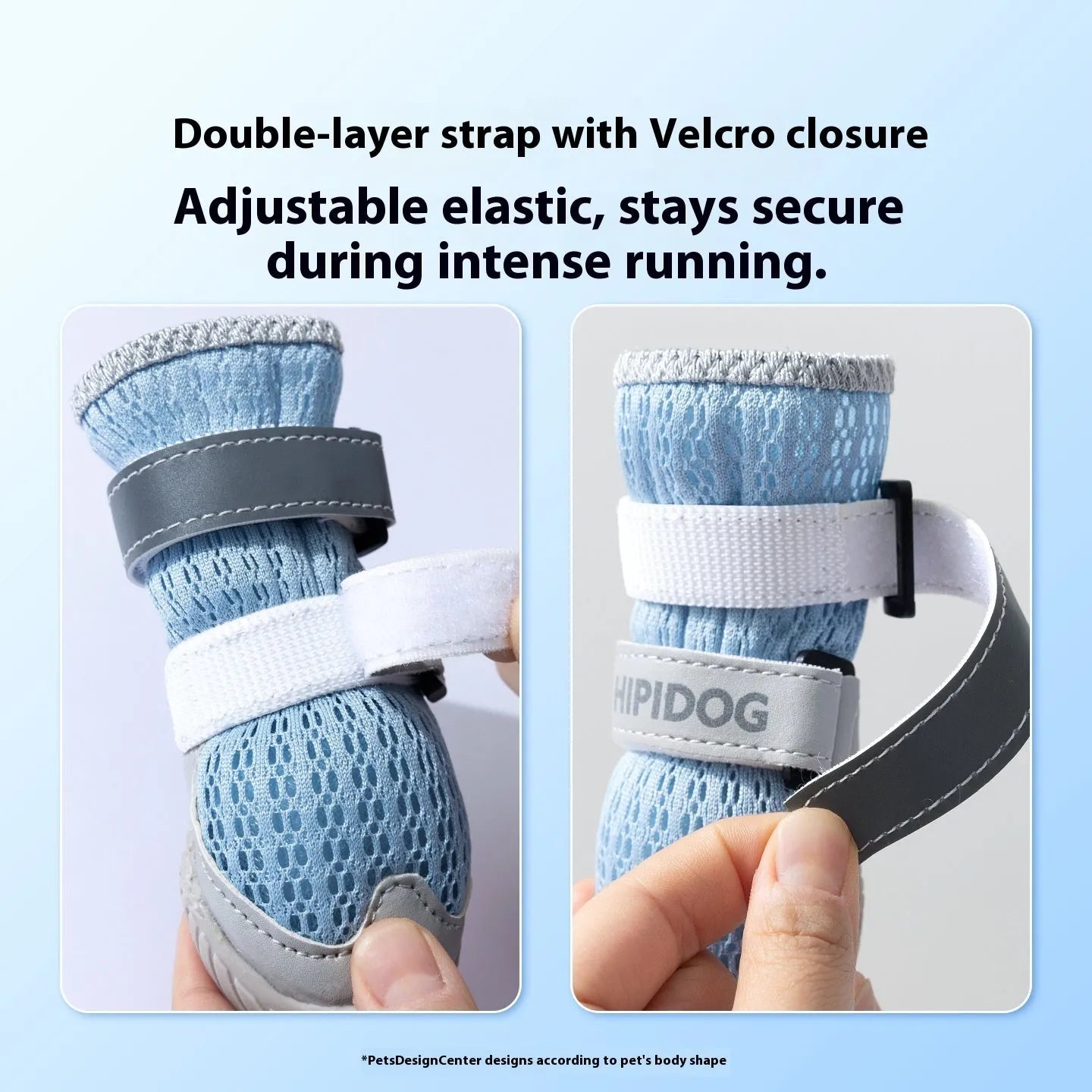 Cartoon-style blue and green dog shoes made from PU material for summer paw protection.