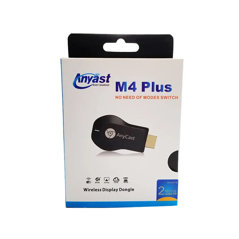 Wireless HDMI dongle for 1080P screen mirroring, black plastic casing with HDMI connector and USB power cable
