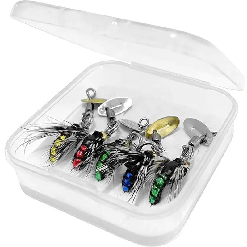 Five bionic mosquito hook fishing lures with spinning sequins for trout and perch fishing