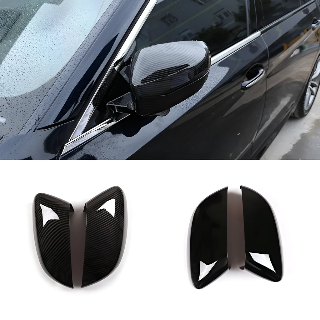 ABS wing mirror covers for BMW 5, 6 and 7 Series in carbon fibre pattern or piano black, 2-piece set