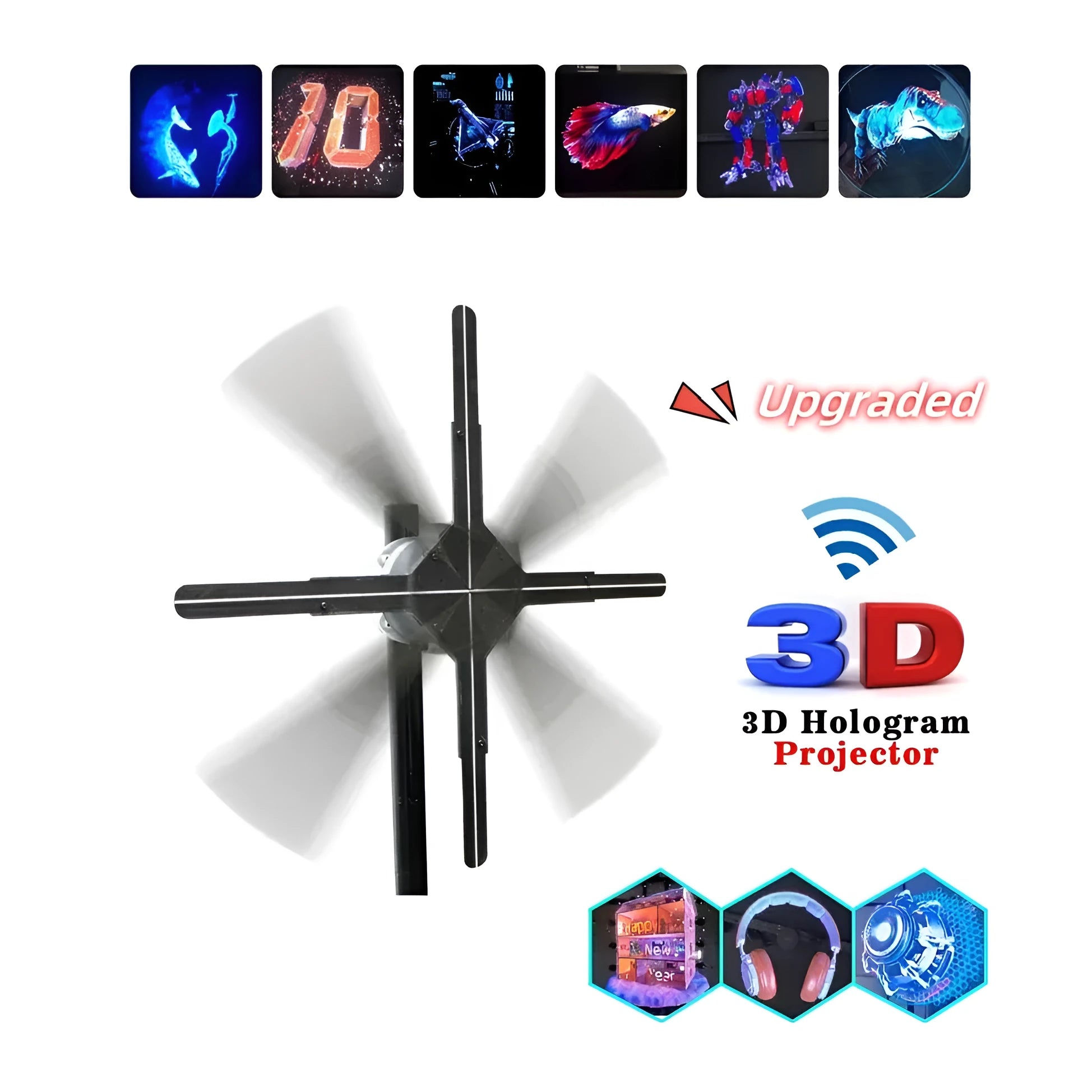 Naked eye 3D holographic advertising machine with black fan screen display
