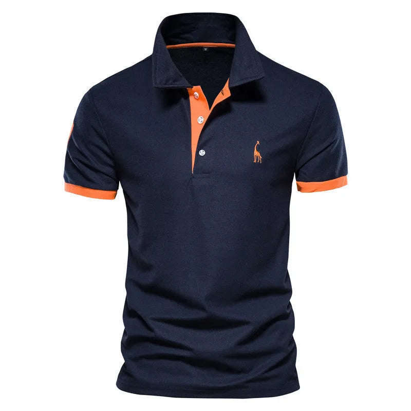 Men's slim fit grey T-shirt with a detailed embroidered deer pattern on the chest.