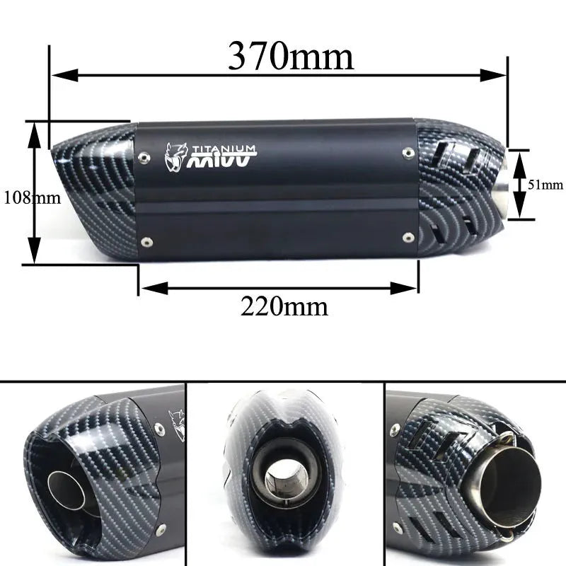 Stainless steel motorcycle exhaust modification kit with 51mm interface and hexagonal design