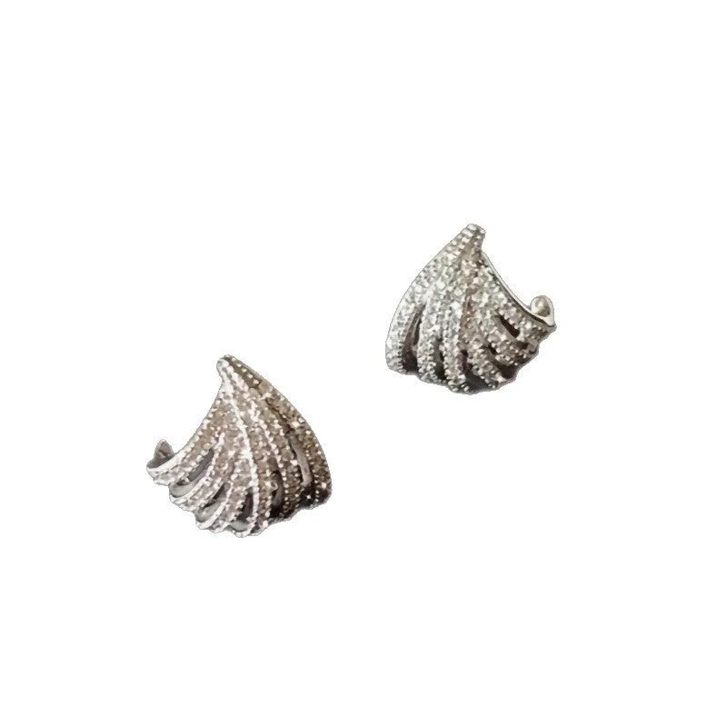 A pair of women's geometric design zircon earrings with a platinum colour electroplated finish.