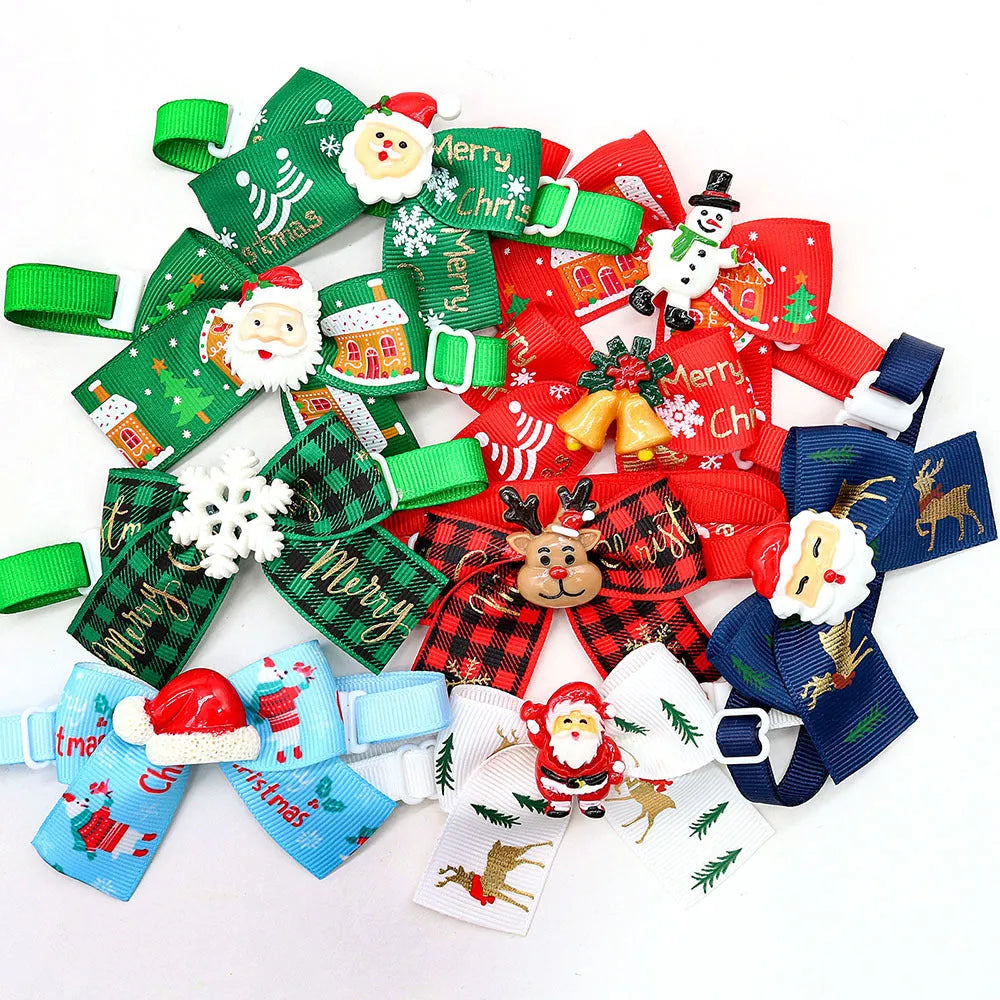 Red and green British style Christmas pet bow tie for dog or cat collar decoration