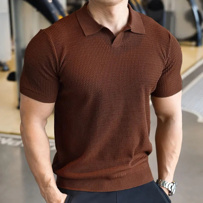 Men's slim fit Henry collar polo shirt in polyester available in multiple solid colours