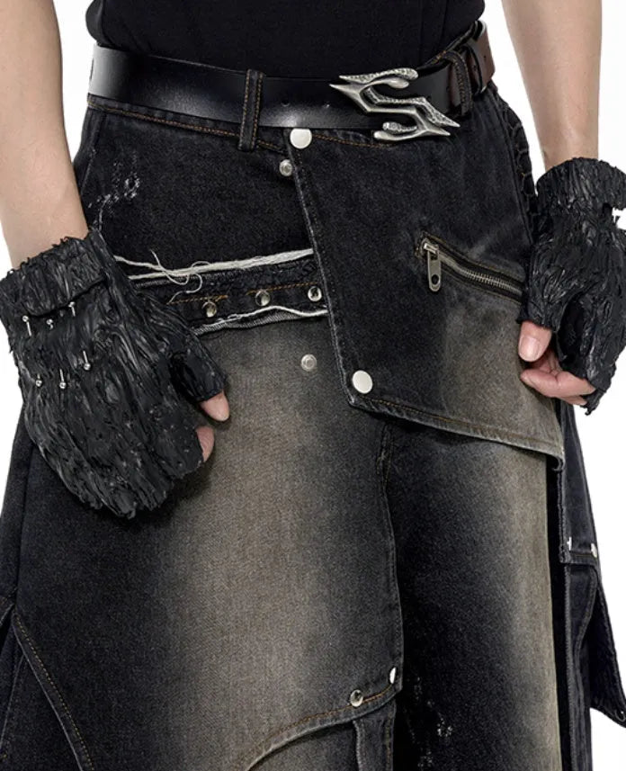 Deconstruction worn jeans for teenagers, cotton denim with zip front, in sizes S M L XL