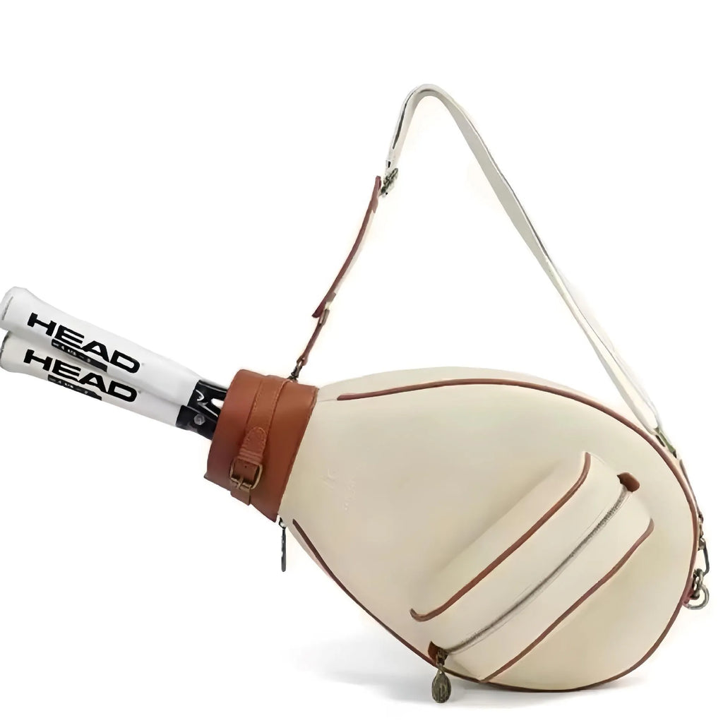 Women's vintage leather badminton bag with a one-shoulder strap in a selection of colours.