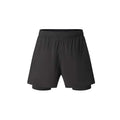 Men's black double-layer running shorts with high elastic waist for summer fitness.