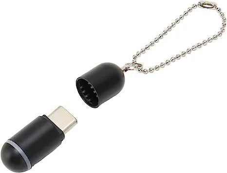 Black smartphone infrared emitter capsule with Lightning, Type-C and Micro-USB connectors