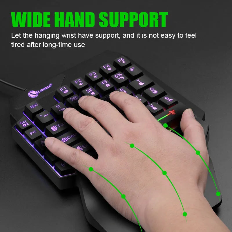 GK103S one-handed gaming mechanical keyboard with colour-changing backlit keys and 1.2m cable