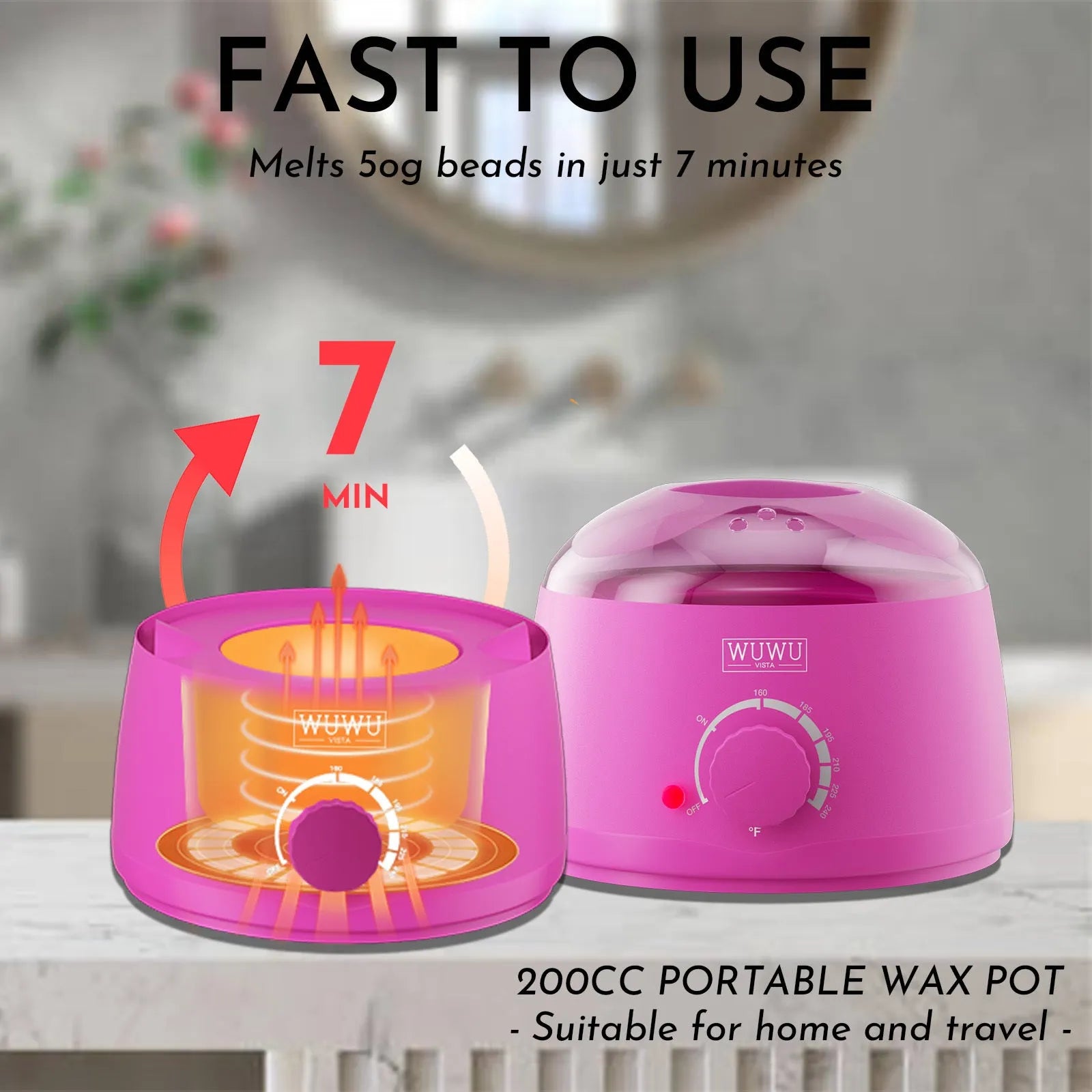 Waxing kit with black wax warmer, wax beads, applicator sticks and silicone tools for hair removal