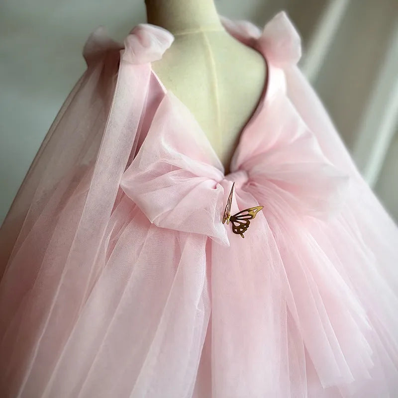 Pink children's mesh sleeveless vest host dress with cotton lining and princess-style skirt for girls 100-140cm