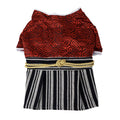 Japanese kimono dog warrior costume in black or red polyester pet clothing, sizes S to XL.