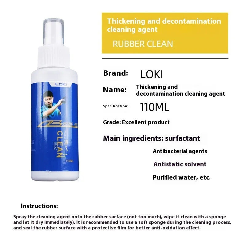 110ml bottle of table tennis rubber cleaning liquid with sponge applicator for paddle maintenance