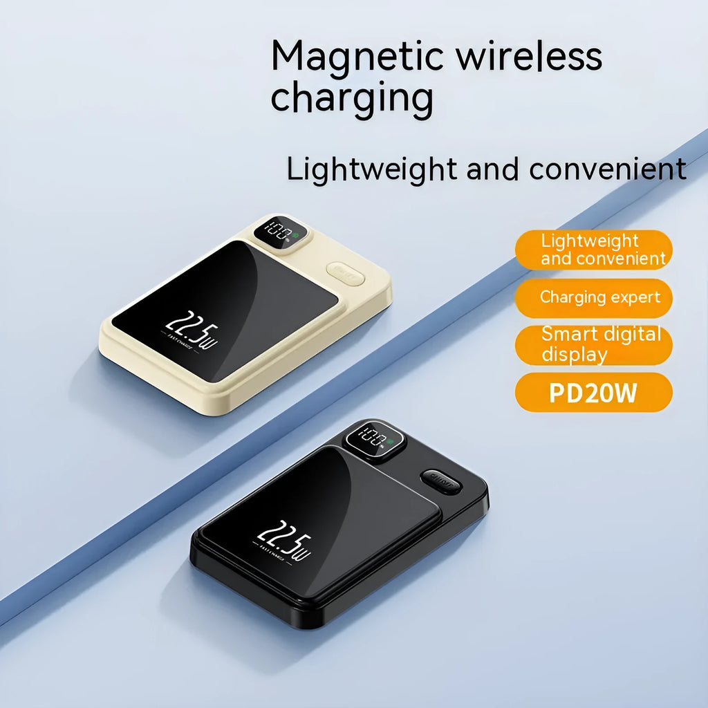 Magnetic power bank 20000mAh in black plastic shell with compact design