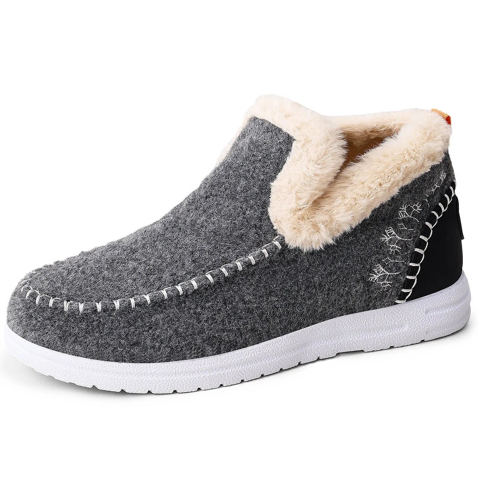 Cold-proof women's lightweight cotton boots in black with flat heel and round toe, PVC sole, oversleeve design