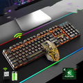 T3 wireless charging keyboard and mouse set in black with orange backlighting on desk
