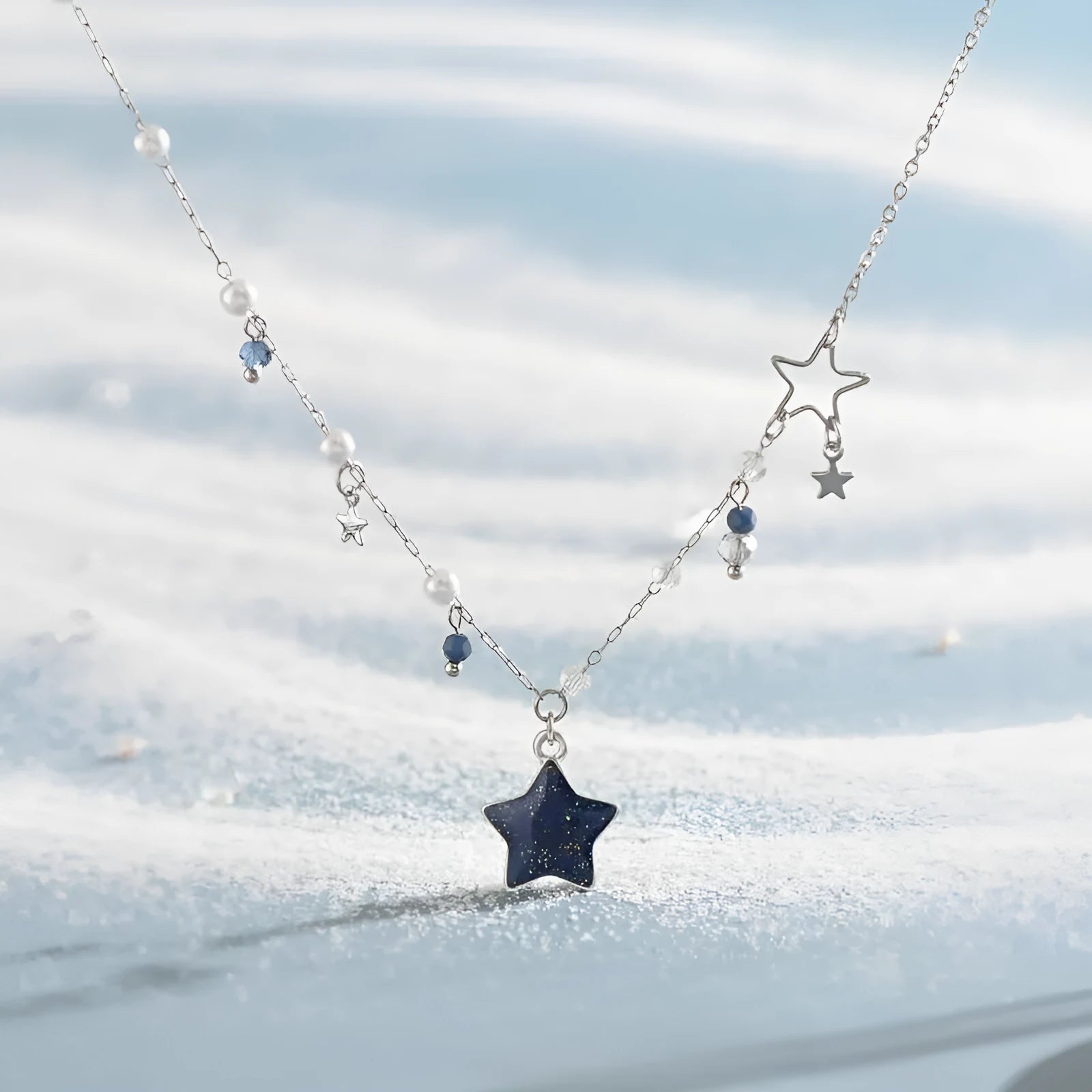 XINGX clavicle chain female new blue alloy necklace with flower and star pendant