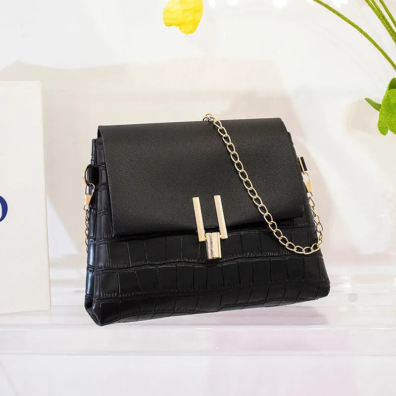 Small square PU bag with stone pattern and chain strap in multicolour options